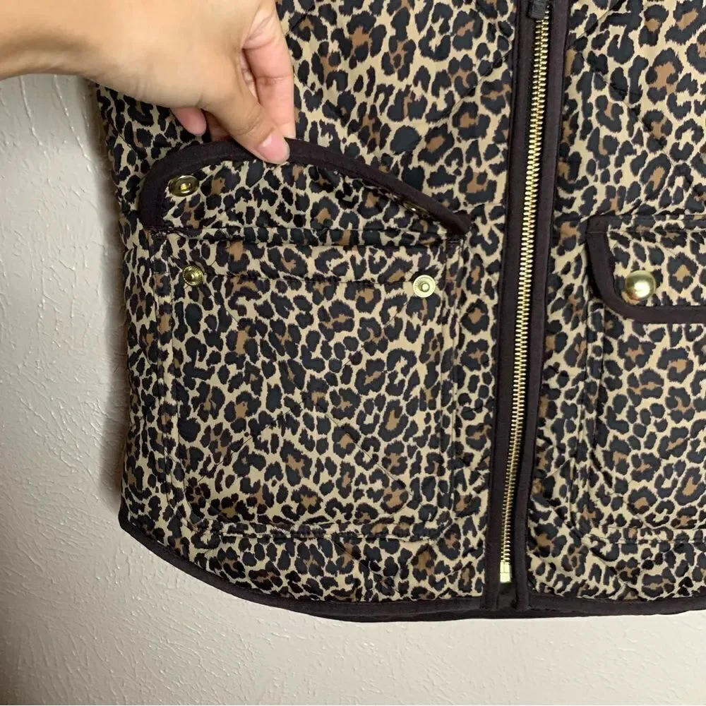 J.crew quilted puffer vest zip up leopard brown‎